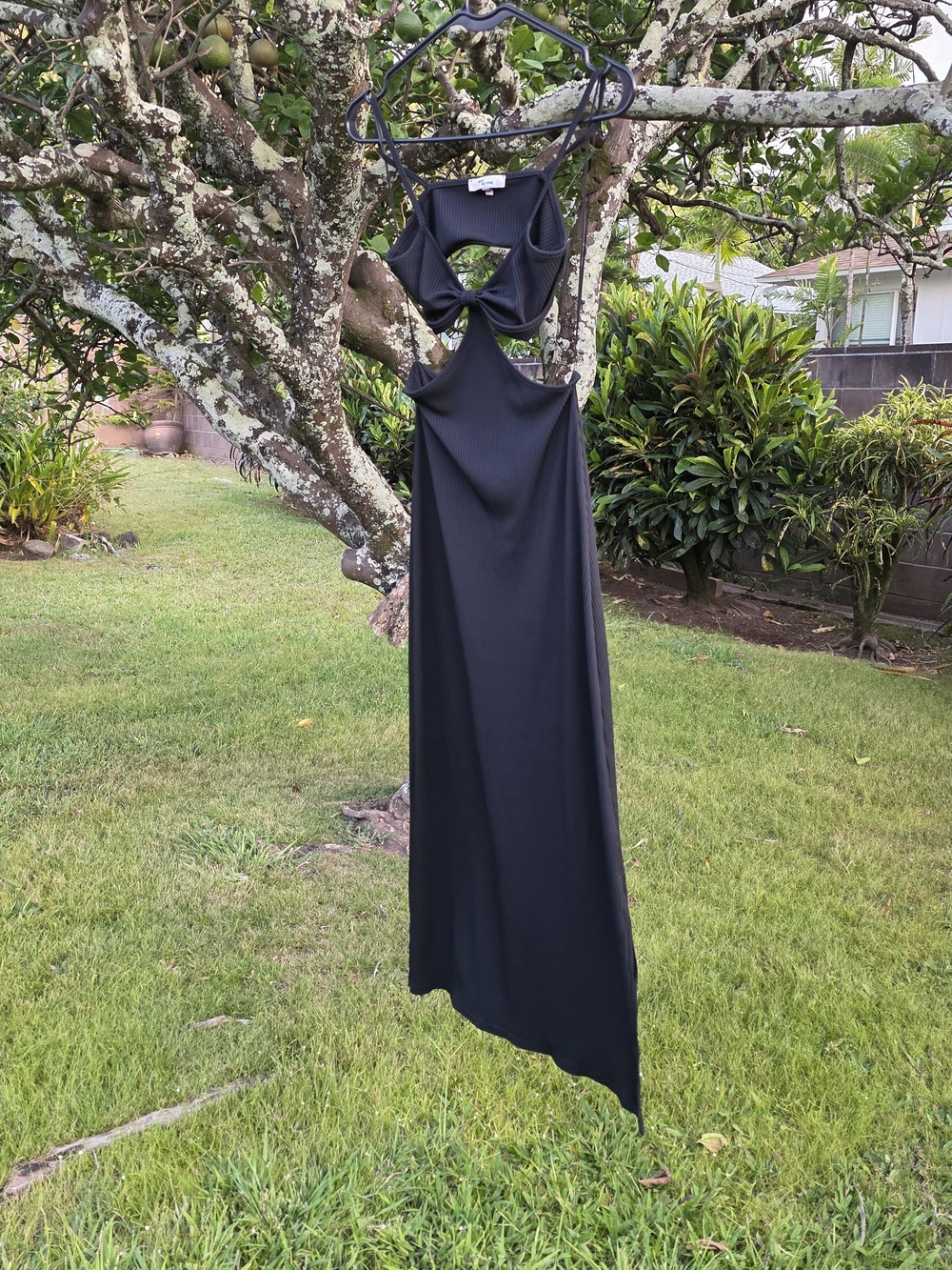 Cutout Maxi Dress with Twist Front - Black
